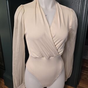 Shein Contrast Mesh Puff Sleeve Bodysuit
